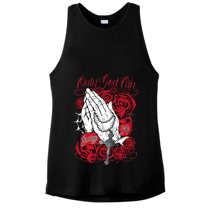 Only God Can Judge Me Red Ladies PosiCharge Tri-Blend Wicking Tank