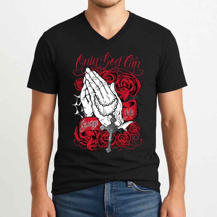 Only God Can Judge Me Red V-Neck T-Shirt