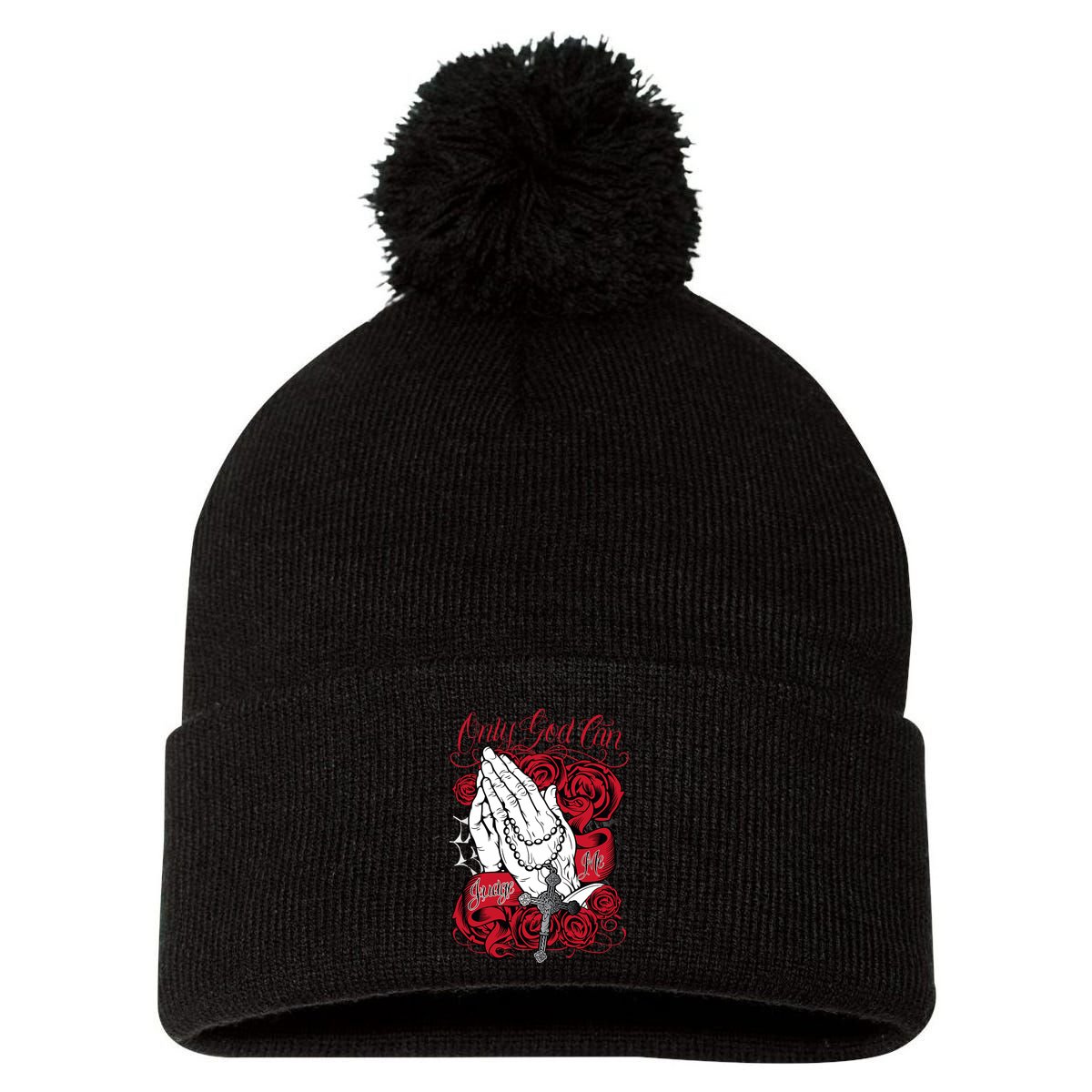 Only God Can Judge Me Red Pom Pom 12in Knit Beanie