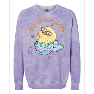 One Groovy Chick Funny Cute Baby Chicken Colorblast Crewneck Sweatshirt