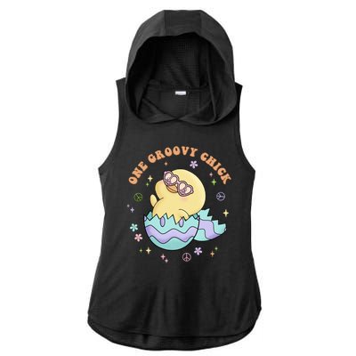 One Groovy Chick Funny Cute Baby Chicken Ladies PosiCharge Tri-Blend Wicking Draft Hoodie Tank