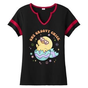 One Groovy Chick Funny Cute Baby Chicken Ladies Halftime Notch Neck Tee