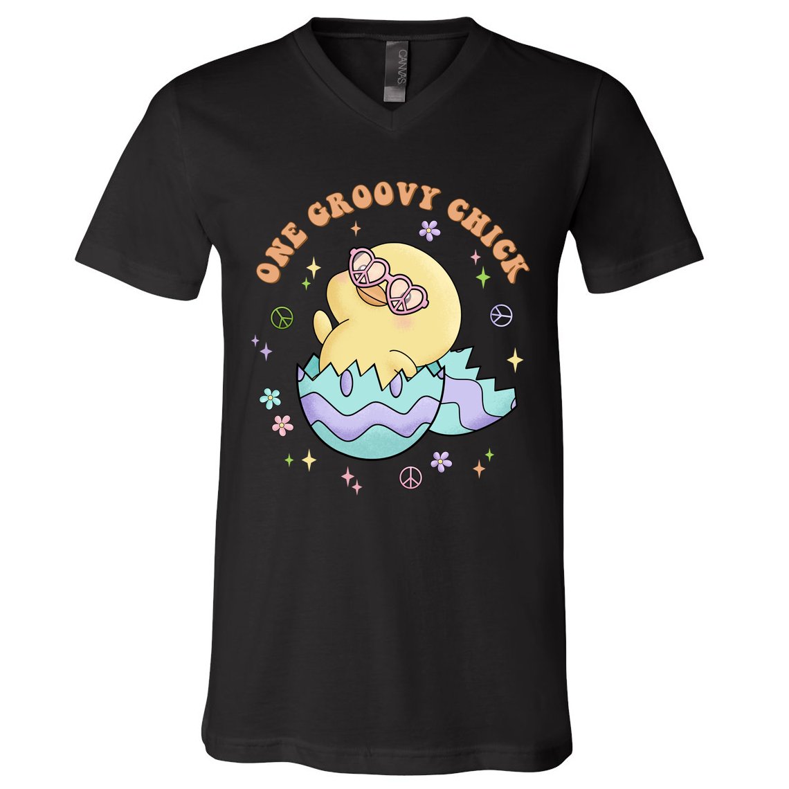 One Groovy Chick Funny Cute Baby Chicken V-Neck T-Shirt