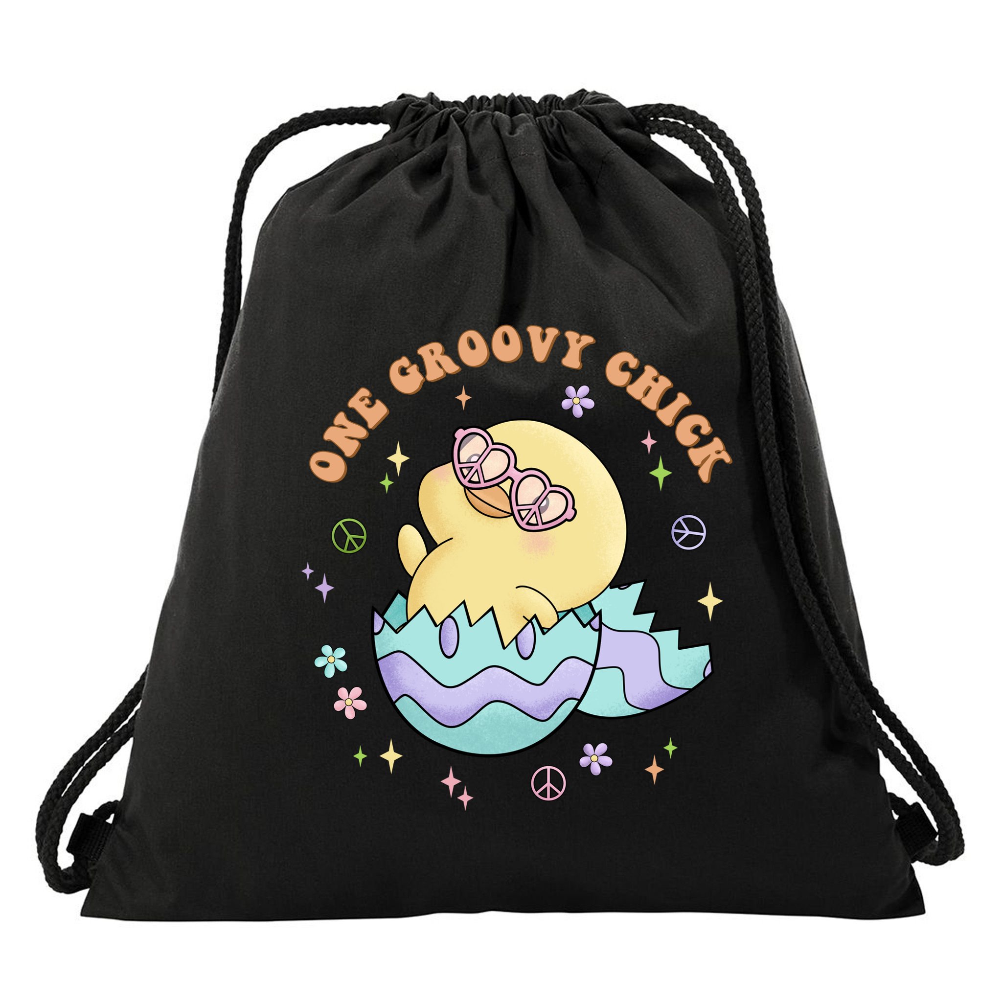 One Groovy Chick Funny Cute Baby Chicken Drawstring Bag