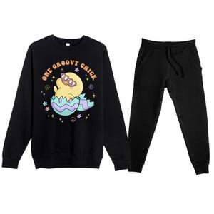 One Groovy Chick Funny Cute Baby Chicken Premium Crewneck Sweatsuit Set