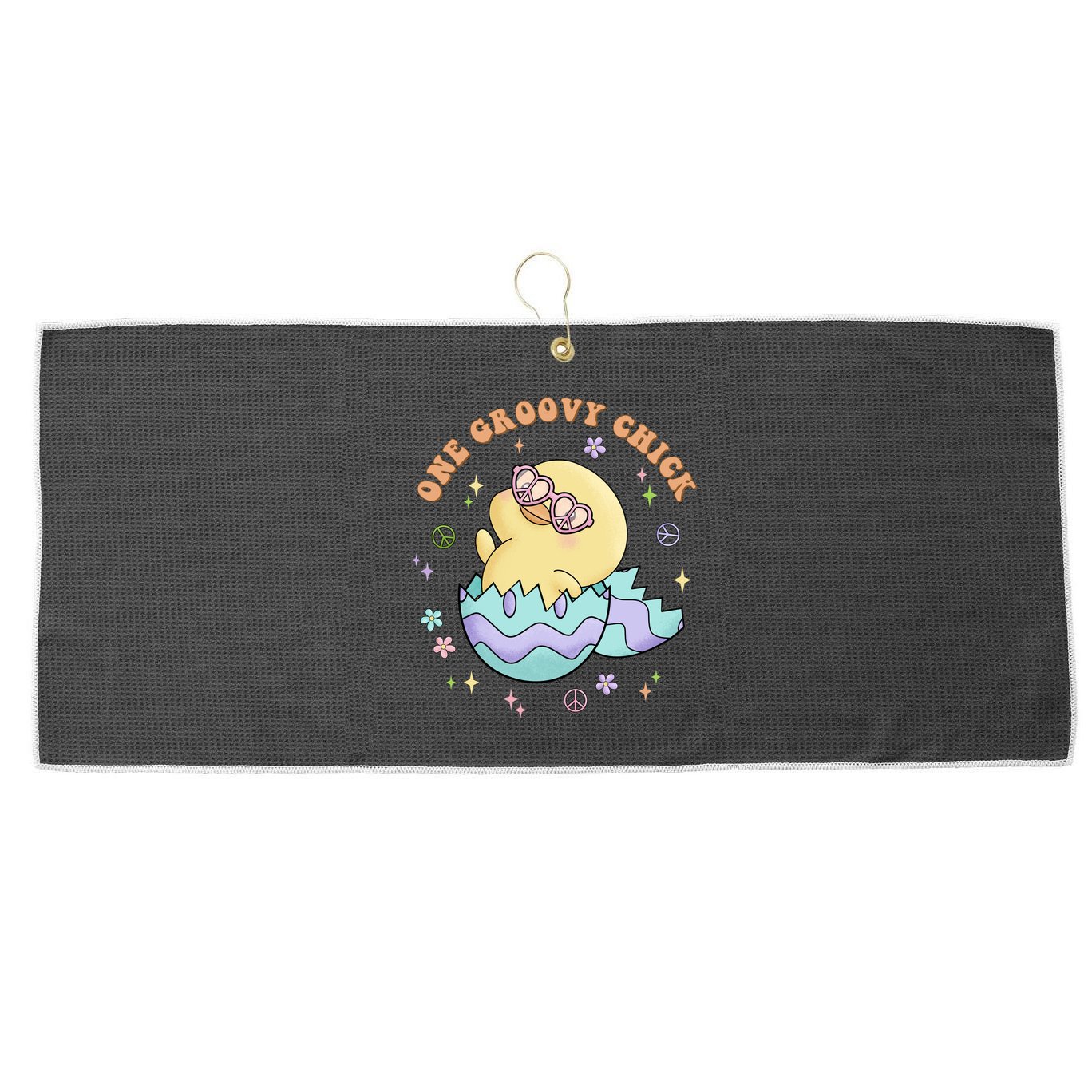 One Groovy Chick Funny Cute Baby Chicken Large Microfiber Waffle Golf Towel
