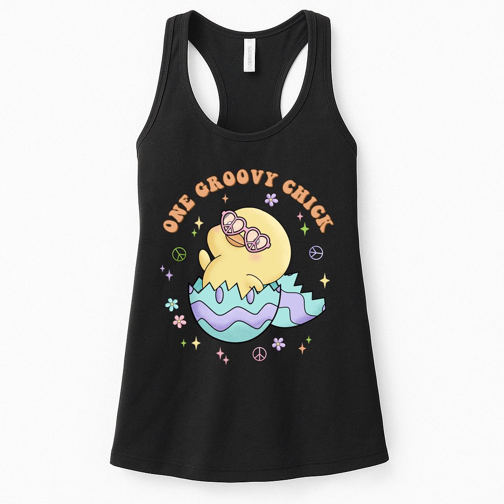 One Groovy Chick Funny Cute Baby Chicken Womens Tank Top