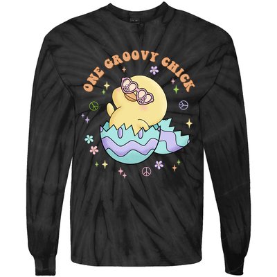 One Groovy Chick Funny Cute Baby Chicken Tie-Dye Long Sleeve Shirt