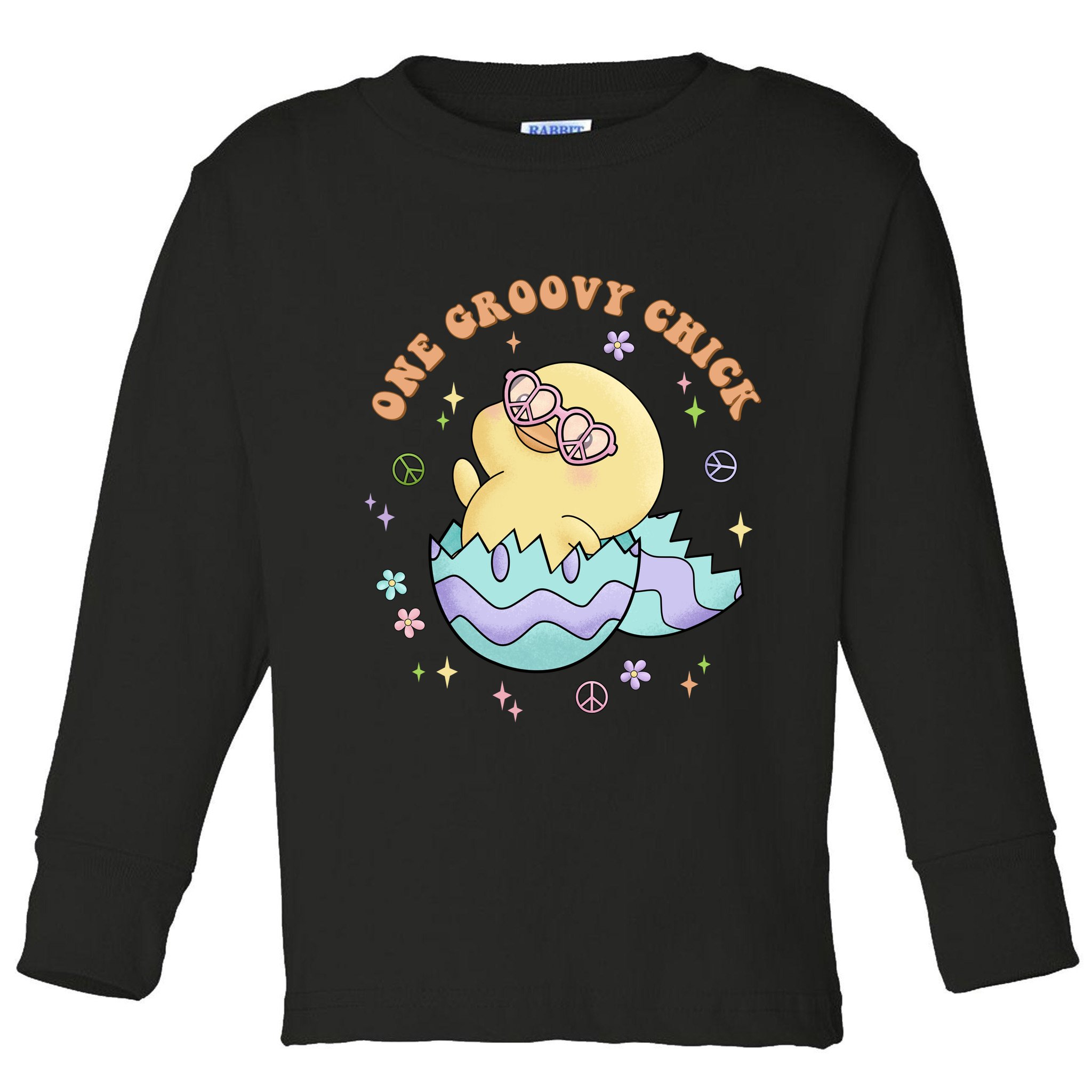 One Groovy Chick Funny Cute Baby Chicken Toddler Long Sleeve Shirt