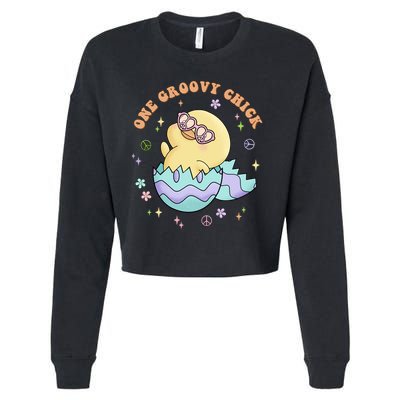 One Groovy Chick Funny Cute Baby Chicken Cropped Pullover Crew