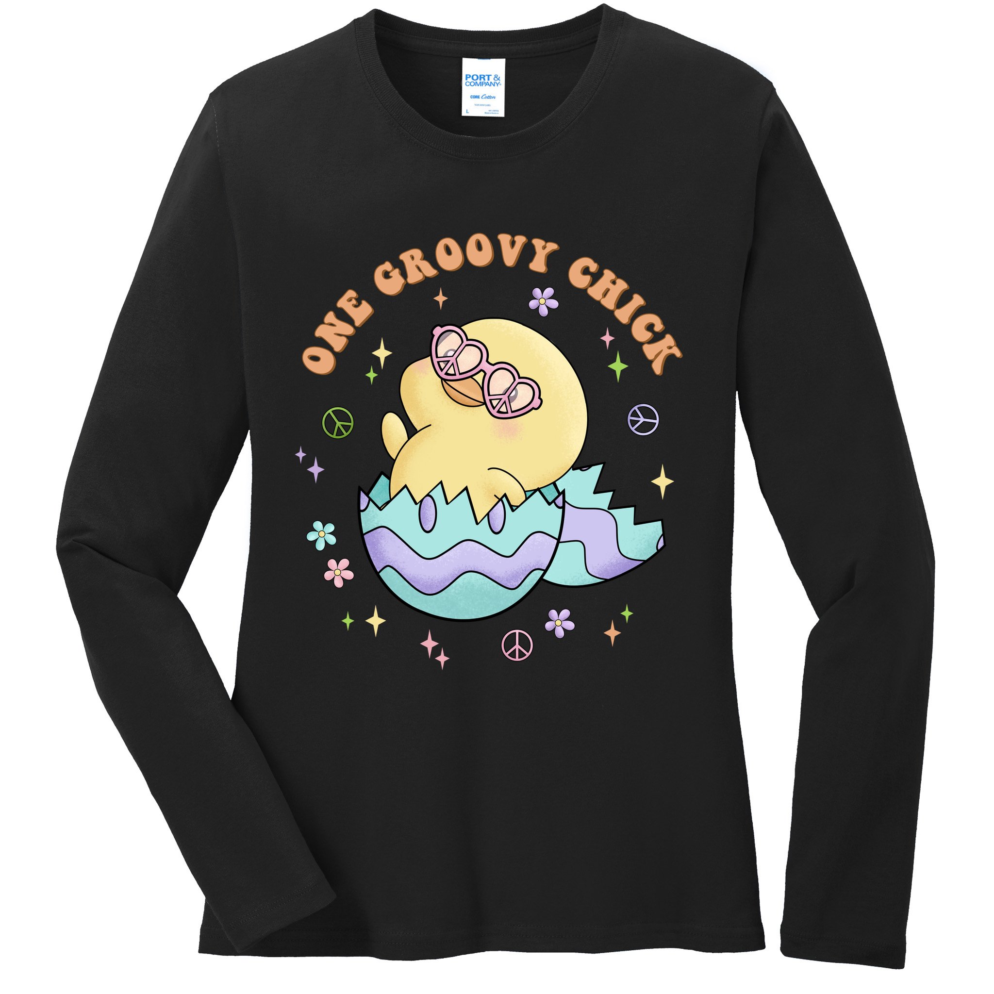 One Groovy Chick Funny Cute Baby Chicken Ladies Long Sleeve Shirt