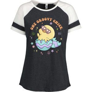 One Groovy Chick Funny Cute Baby Chicken Enza Ladies Jersey Colorblock Tee