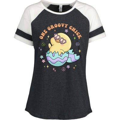 One Groovy Chick Funny Cute Baby Chicken Enza Ladies Jersey Colorblock Tee