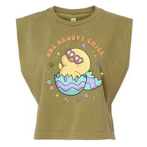 One Groovy Chick Funny Cute Baby Chicken Garment-Dyed Women's Muscle Tee