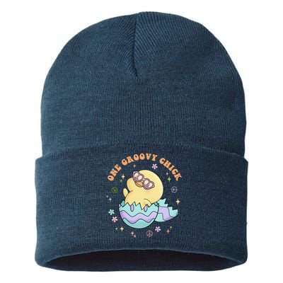 One Groovy Chick Funny Cute Baby Chicken Sustainable Knit Beanie