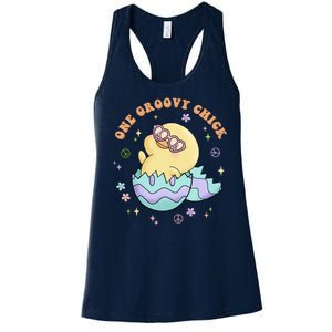 One Groovy Chick Funny Cute Baby Chicken Women's Racerback Tank