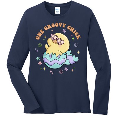 One Groovy Chick Funny Cute Baby Chicken Ladies Long Sleeve Shirt