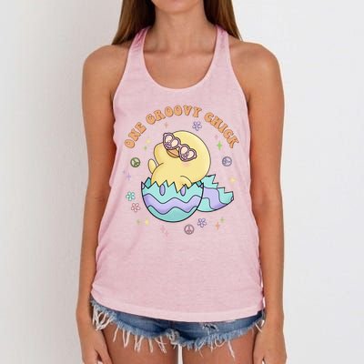 One Groovy Chick Funny Cute Baby Chicken Women's Knotted Racerback Tank