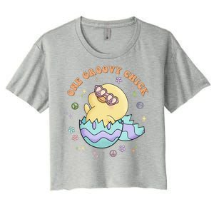 One Groovy Chick Funny Cute Baby Chicken Women's Crop Top Tee