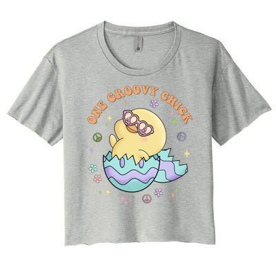 One Groovy Chick Funny Cute Baby Chicken Women's Crop Top Tee