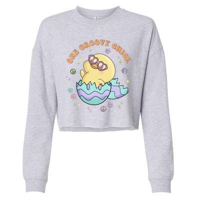 One Groovy Chick Funny Cute Baby Chicken Cropped Pullover Crew