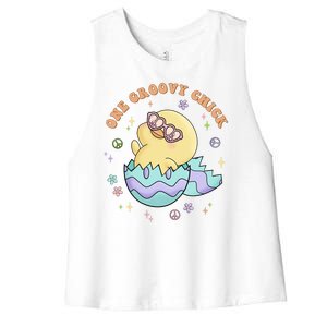 One Groovy Chick Funny Cute Baby Chicken Women's Racerback Cropped Tank