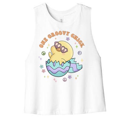 One Groovy Chick Funny Cute Baby Chicken Women's Racerback Cropped Tank