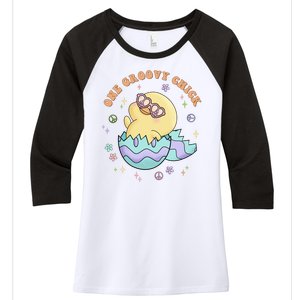 One Groovy Chick Funny Cute Baby Chicken Women's Tri-Blend 3/4-Sleeve Raglan Shirt