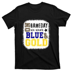 On Game Day Football We Wear Gold And Blue Leopard Print T-Shirt