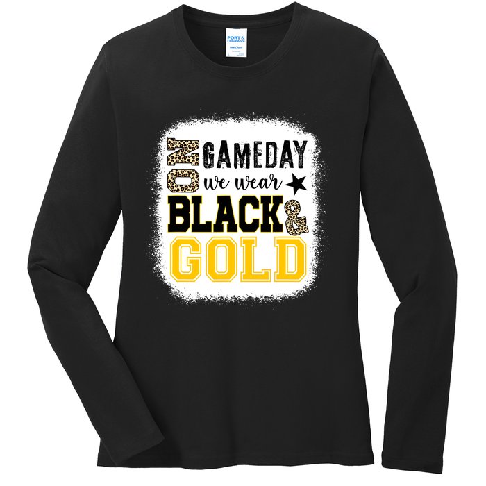 On Game Day Football We Wear Gold And Black Leopard Print Ladies Long Sleeve Shirt