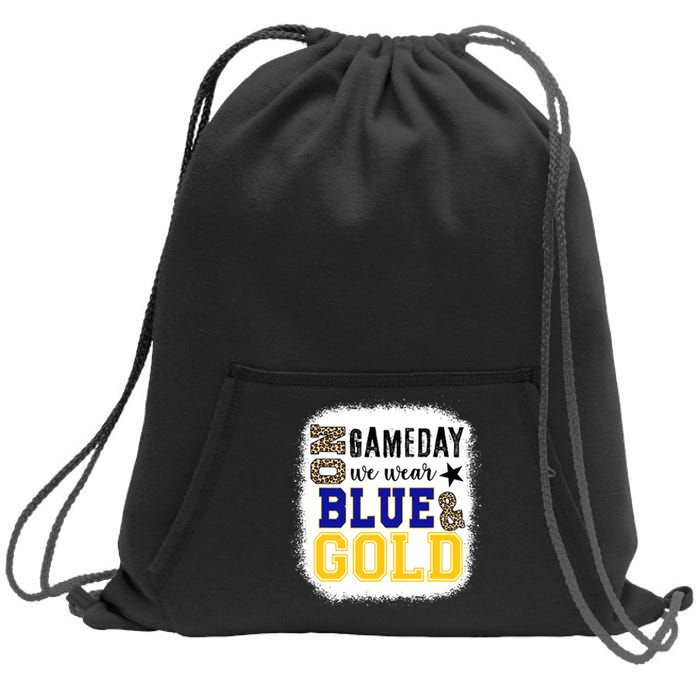 On Game Day Football We Wear Gold And Blue Leopard Print Sweatshirt Cinch Pack Bag