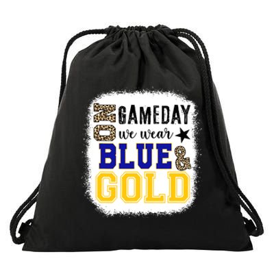 On Game Day Football We Wear Gold And Blue Leopard Print Drawstring Bag