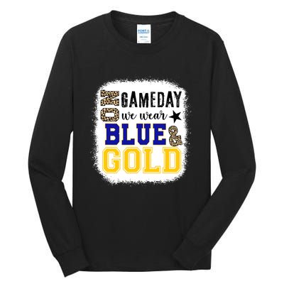 On Game Day Football We Wear Gold And Blue Leopard Print Tall Long Sleeve T-Shirt