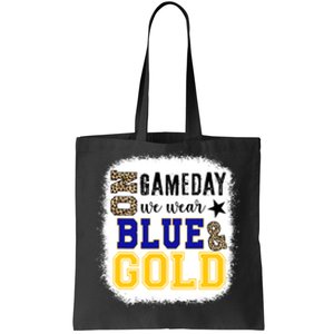 On Game Day Football We Wear Gold And Blue Leopard Print Tote Bag