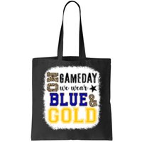 On Game Day Football We Wear Gold And Blue Leopard Print Tote Bag