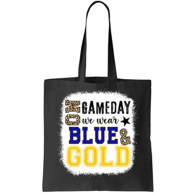 On Game Day Football We Wear Gold And Blue Leopard Print Tote Bag