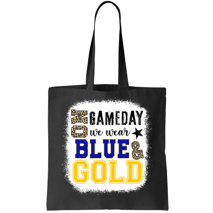 On Game Day Football We Wear Gold And Blue Leopard Print Tote Bag