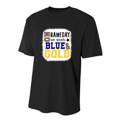 On Game Day Football We Wear Gold And Blue Leopard Print Youth Performance Sprint T-Shirt