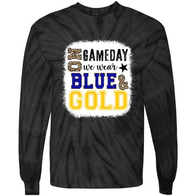 On Game Day Football We Wear Gold And Blue Leopard Print Tie-Dye Long Sleeve Shirt