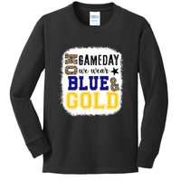 On Game Day Football We Wear Gold And Blue Leopard Print Kids Long Sleeve Shirt