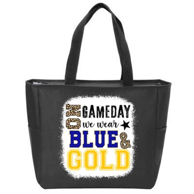 On Game Day Football We Wear Gold And Blue Leopard Print Zip Tote Bag