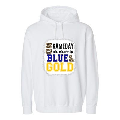 On Game Day Football We Wear Gold And Blue Leopard Print Garment-Dyed Fleece Hoodie