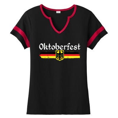 Oktoberfest German Drinking Vintage German Flag Ladies Halftime Notch Neck Tee