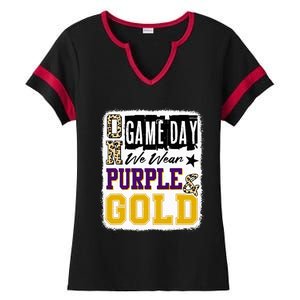 On Game Day Football We Wear Purple And Gold School Spirit Ladies Halftime Notch Neck Tee