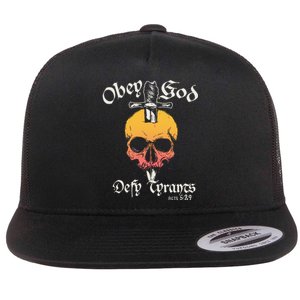 Obey God Defy Tyrants Acts Faith Skull Flat Bill Trucker Hat