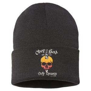 Obey God Defy Tyrants Acts Faith Skull Sustainable Knit Beanie