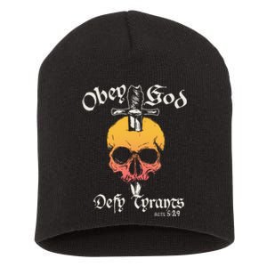 Obey God Defy Tyrants Acts Faith Skull Short Acrylic Beanie