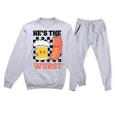 Oktoberfest German Drinking HeS The Wurst Couple Matching Premium Crewneck Sweatsuit Set