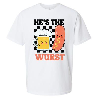 Oktoberfest German Drinking HeS The Wurst Couple Matching Sueded Cloud Jersey T-Shirt