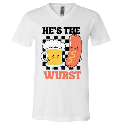 Oktoberfest German Drinking HeS The Wurst Couple Matching V-Neck T-Shirt